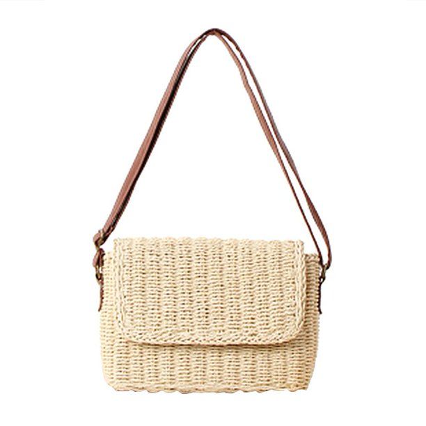 Aktudy Simple Women Flap Shoulder Crossbody Handbag Straw Beach Casual Bag/Beige | Walmart (US)