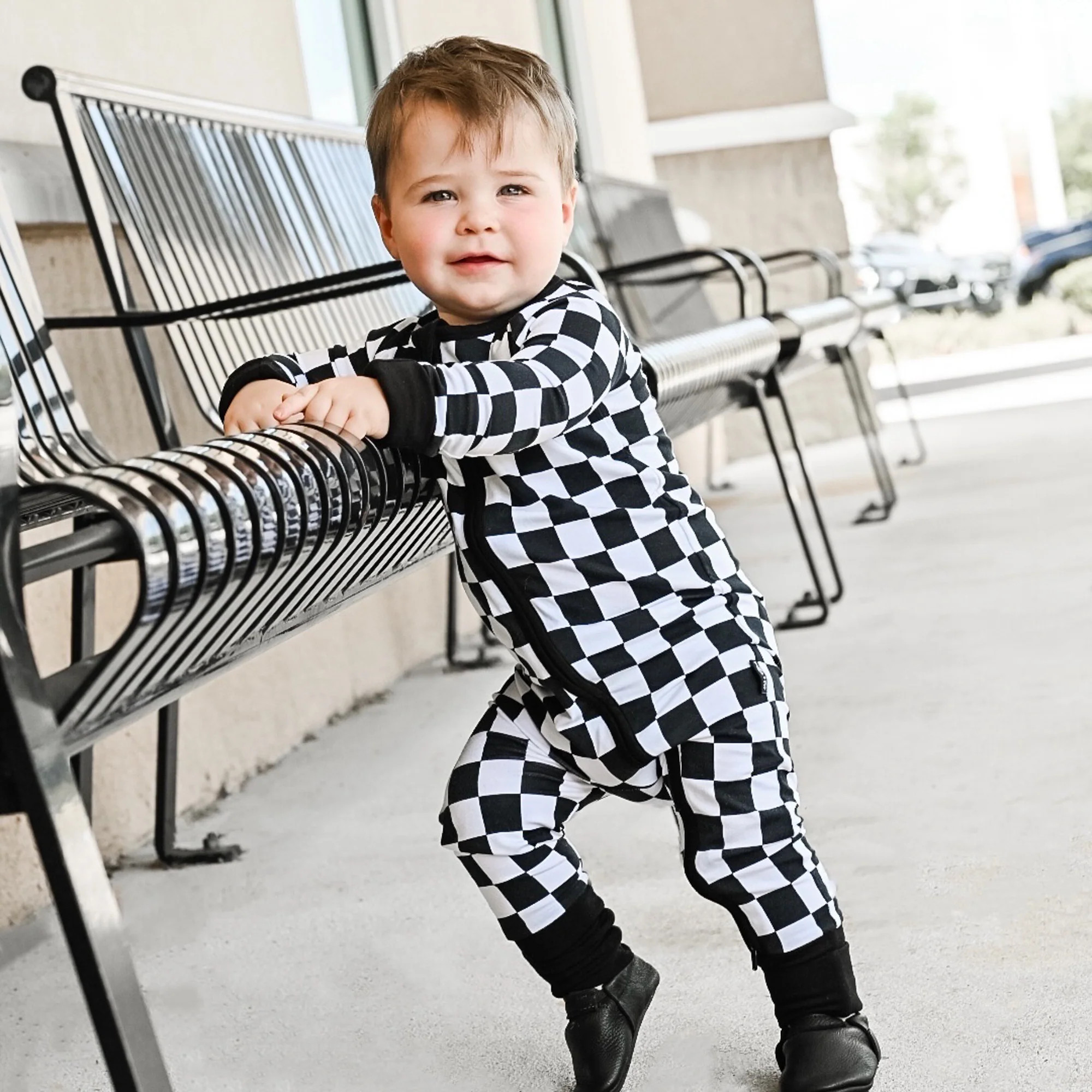 ZIP ROMPER - B+W Checkered | millie + roo