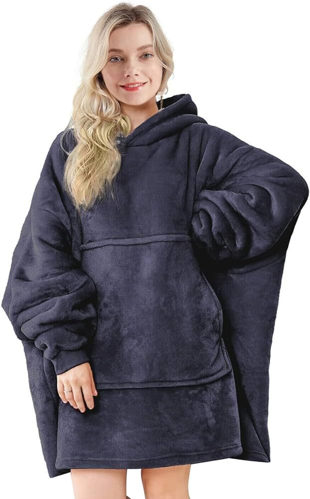 Touchat Wearable Blanket Hoodie, Oversized Sherpa Blanket Sweatshirt with Hood Pocket and Sleeves, H | Amazon (US)