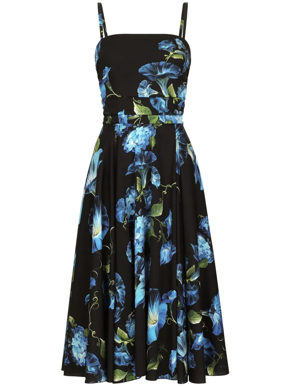 Dolce & Gabbana Campanula-print Midi Dress | Black | FARFETCH | Farfetch Global