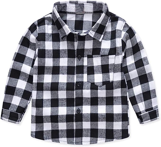 Kids Little Boys Girls Plaid Shirt, Long-Sleeved Plaid Flannel Button Casual Shirt | Amazon (US)