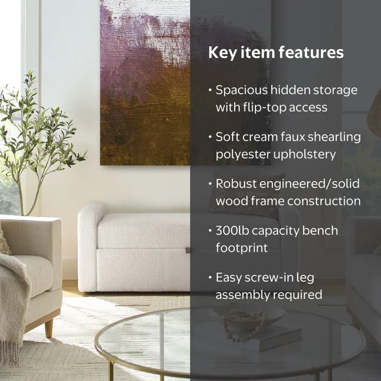 Better Homes & Gardens Springwood Storage Bench, Cream | Walmart (US)