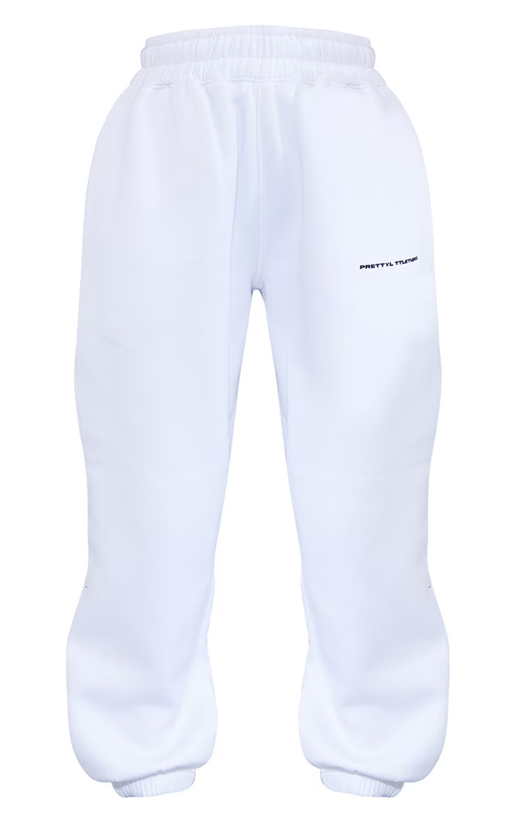 PRETTYLITTLETHING Petite White Branded Sweatpants | PrettyLittleThing US