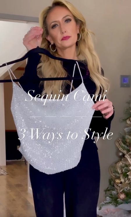 Sequin Cami ✨🤍 3 Ways to Style! Which is your favorite?...1,2, or 3?
Silver Sequin Cami @sweatyrocks_usofficial @amazonfashion 
Ways to Style
1. Wear with Black Ponte Pants and Black Pumps
2. Wear with Black Ponte Pants, Black Satin Blazer and Black
Pumps
3. Wear with Black Faux Leather Midi Skirt and Black Pumps
Follow for more "Ways to Style"
ways to wear, how to wear, how to style, holiday season, holiday style, holiday outfits, holiday fashion, amazon finds, amazon fashion, affordable fashion, party outfit, style inspiration, style fashion, outfits, outfit inspiration, outfit ideas, chic, chic style, fashion reels, style reels

#LTKstyletip #LTKHoliday #LTKunder50