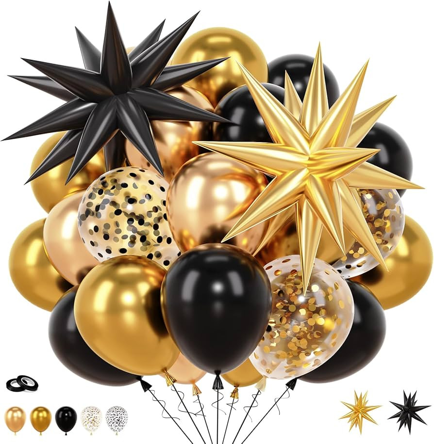 Black Metallic Gold Balloons Graduations Clear Confetti Balloons 52pcs 12 Inch Black and Gold Bal... | Amazon (US)