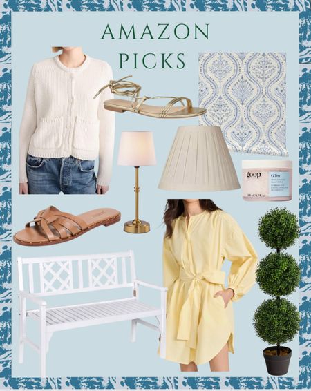 Spring Picks from Amazon. The Goop shampoo is easily one of my favorite beauty products I own!

Spring dress, cardigan, garden bench, faux boxwood, pleated lampshade, sandals, wallpaper 

#LTKstyletip #LTKfindsunder100 #LTKhome