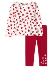 Toddler Girls Long Sleeve Valentine's Day Heart Bow Back Top And Knit Leggings 2-Piece Set | The ... | The Children's Place