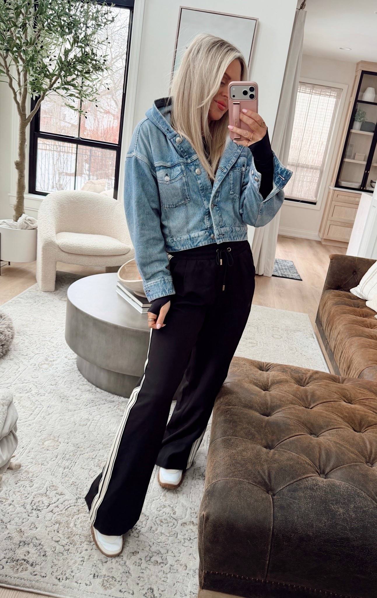 Elevated casual 🤍 Still crushing on these track pants. Now in 5 colors, wearing a small and I keep reaching for them 🙌

Knit denim jacket = worth every penny. Mine is out of stock but linking a similar one I love 💙! 

#LTKootd #LTKgrwm