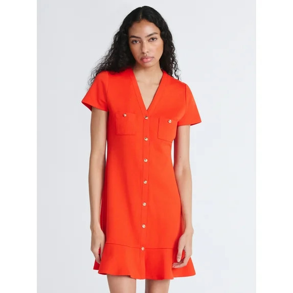 Free Assembly Women's Button Front Mini Dress with Ruffle Hem, Sizes XS-XXL | Walmart (US)