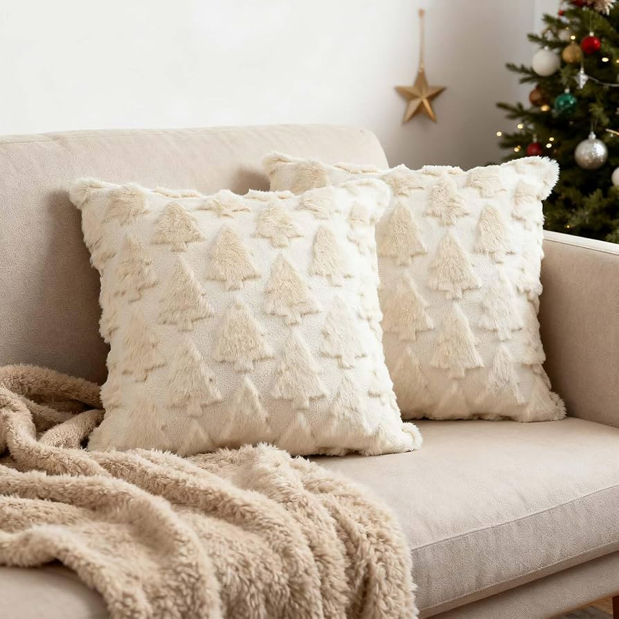 ONFAON Christmas Decorations -Christmas Pillow Covers 18 x 18 Inches Set of 2,Soft Plush Faux Fur... | Amazon (US)