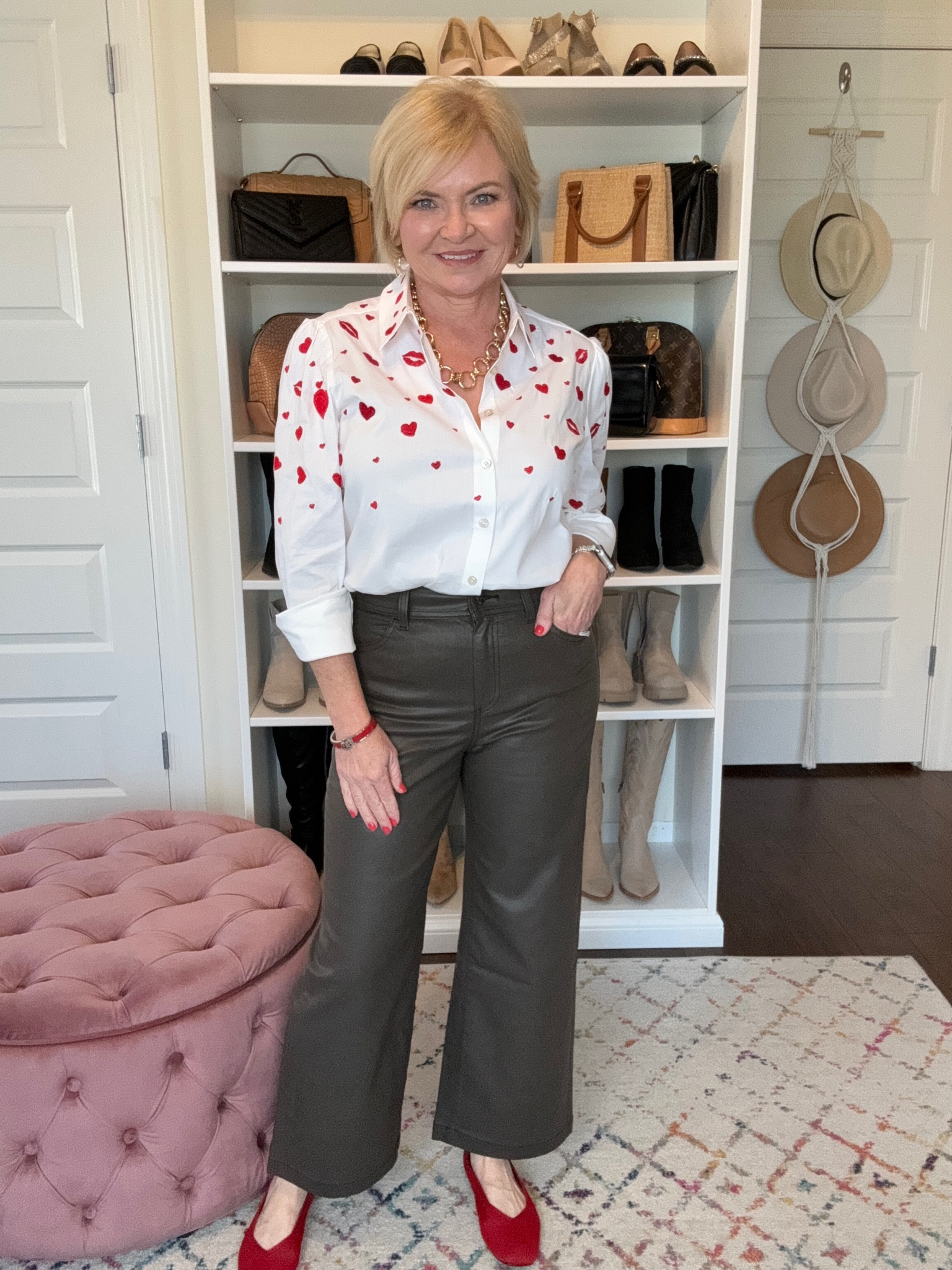 Valentine's Day Look!
Wearing size 6 blouse, 4 pants 

Valentine's Day
Date night outfit
Ballet flats
Coated denim 
Petite outfit
Petite stylee

#LTKworkwear #LTKSeasonal #LTKover40