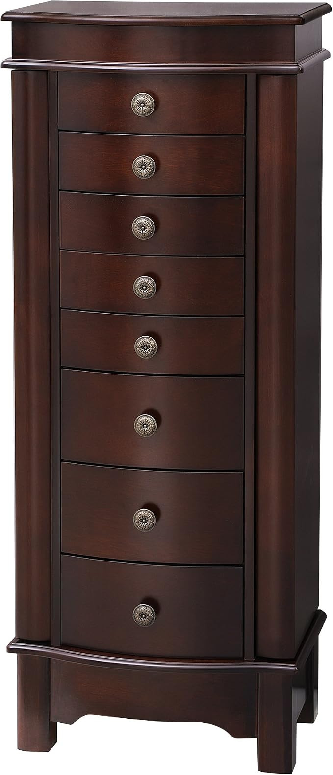 SONGMICS Jewelry Cabinet Armoire Cambered Front Storage Chest Stand Organizer Dark Walnut UJJC17K | Amazon (US)