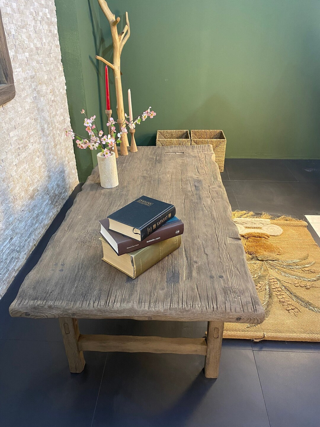 Coffee Table for Living Room - Wooden Rustic Mid Century brown top live edge unique solid rectang... | Etsy (US)