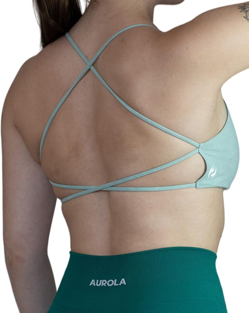 AUROLA Earth Mars Sports Bras Women Workout Athletic Padded Backless Strappy Criss Cross Light Gy... | Amazon (US)
