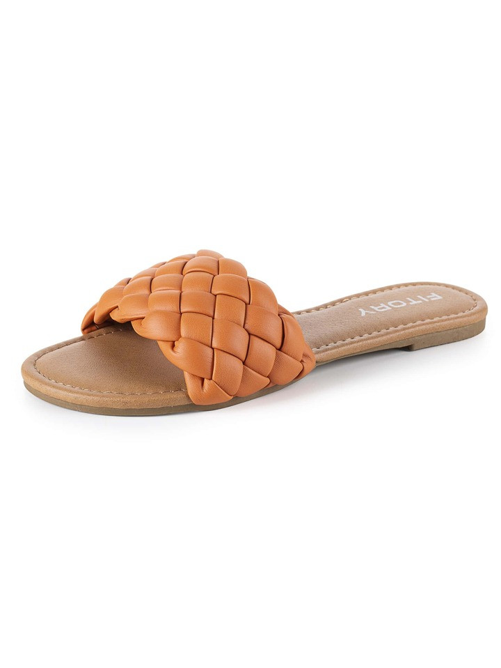 Womens Flat Sandals Fashion Round Open Toe Slip On Slides With Braided Strap Slippers For Summer ... | SHEIN