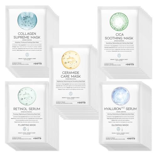 50Combo Korean Face Sheet Mask Gift Pack, Hydrating, Calming, Brightening, Smooting, Rejuvenating, EVE Vegan, Cica, Hyaluron, Retinol, Ceramide, Collagen | Amazon (US)