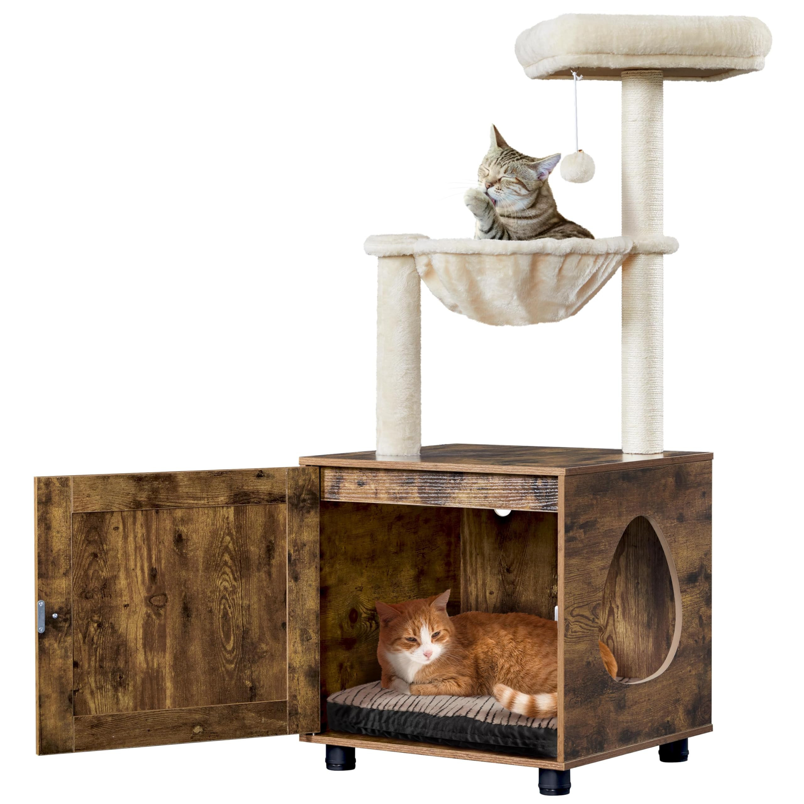 Yaheetech Cat Tree with Litter Box Enclosure, 125 cm Cat Tower with 2 Scratching Posts, Lagre Per... | Amazon (UK)