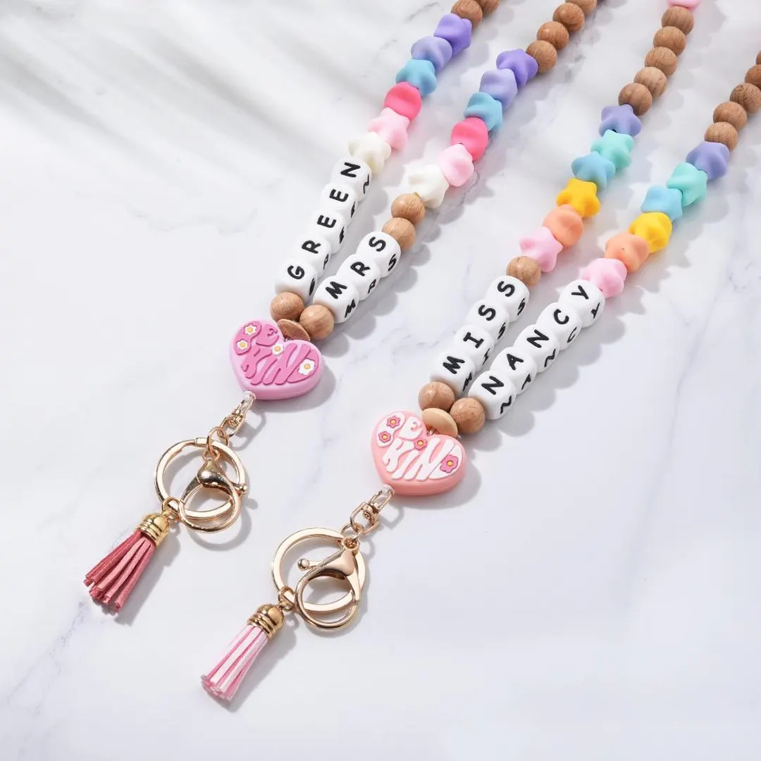 Personalized Teacher ID Badge Holder Lanyard,custom Teacher Lanyard With Name, Wooden Beads Lanya... | Etsy (Global)
