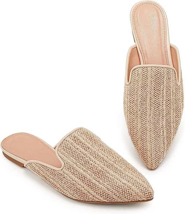 Womens Braided Pointed Toe Mules Low Heel Loafers Quilted Slip On Flats Slide Backless Cut Out Co... | Amazon (US)