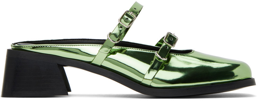 Justine Clenquet Green Andie Metallic Mules | SSENSE