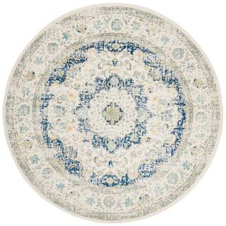 Evoke 9 ft. x 9 ft. Ivory/Blue Round Border Medallion Distressed Area Rug | The Home Depot