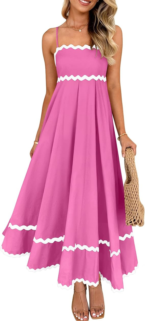 ZESICA Women's 2026 Summer Spaghetti Straps Sleeveless Backless Sundress Flowy Smocked Lace Swing... | Amazon (US)