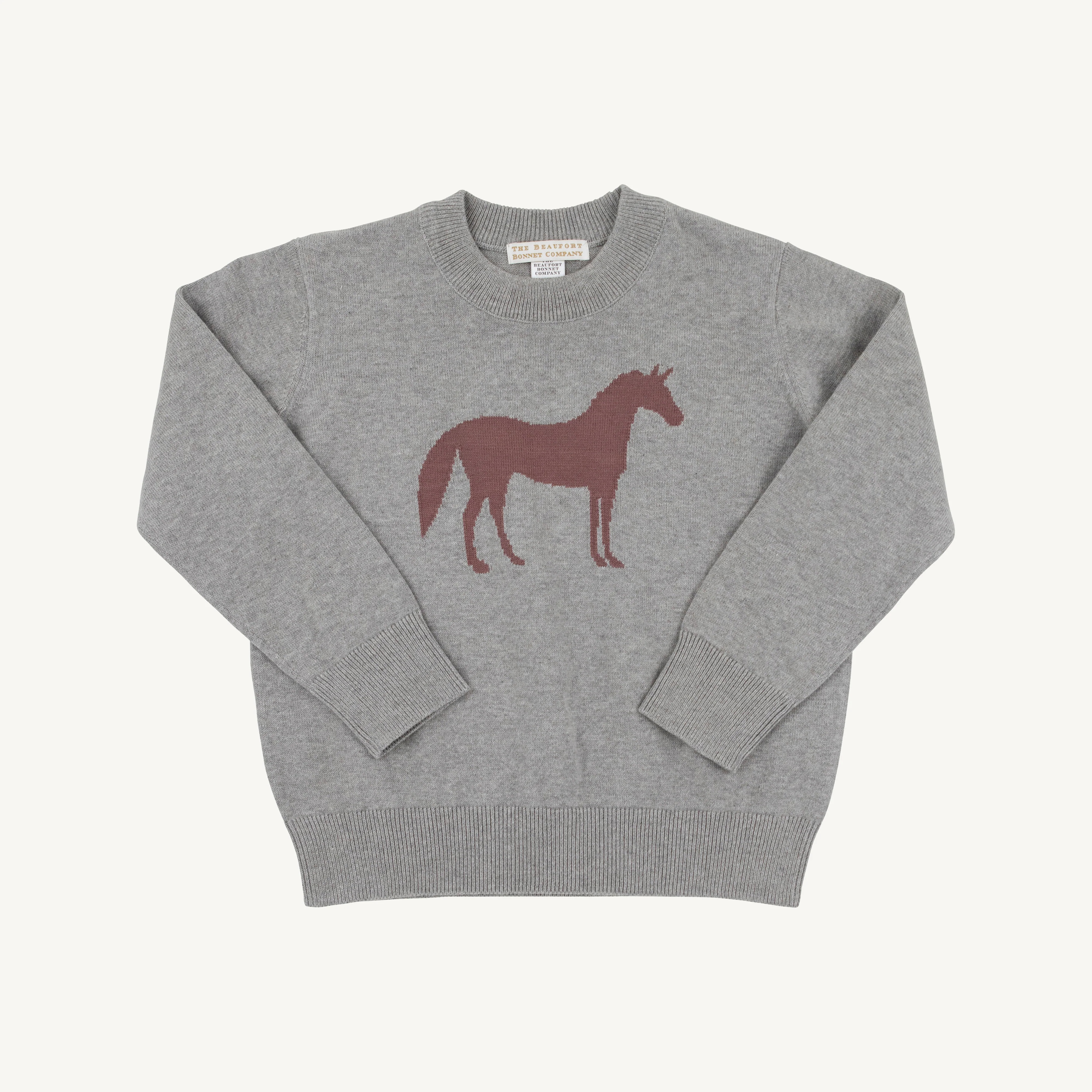 Isaac's Intarsia Sweater - Grantley Gray with Horse Intarsia | The Beaufort Bonnet Company