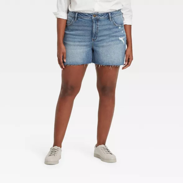 Women's Plus Size Destructed Midi Jean Shorts  - Ava & Viv™ | Target