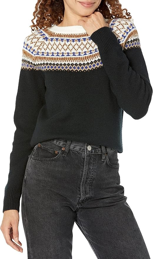Amazon.com: Amazon Essentials Crewneck Sweater for Women, Soft-Touch, Black Classic Fair Isle Pat... | Amazon (US)