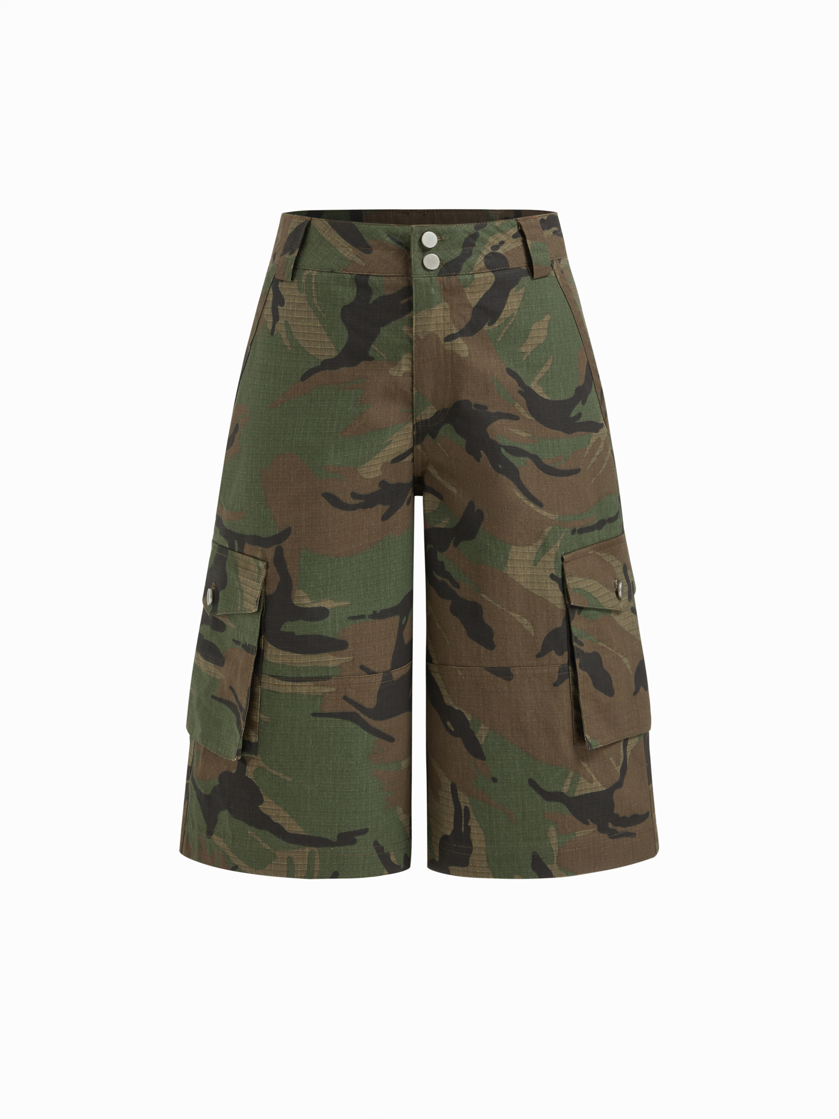 Woven 100% Cotton Mid Rise Camo Cargo Bermuda Shorts For Daily Casual | Cider