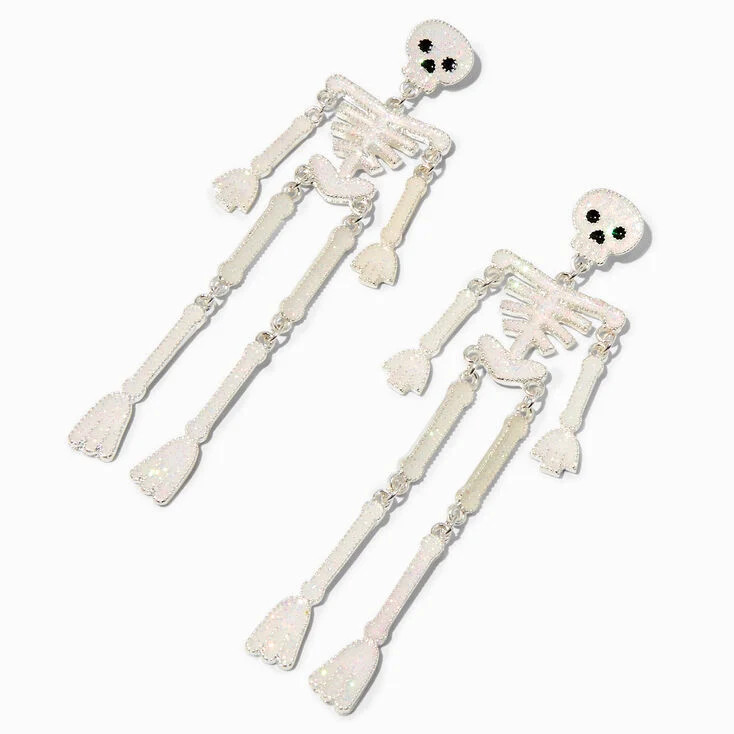 White Glittery Jointed Skeleton 4" Drop Earrings | Claire's (UK)