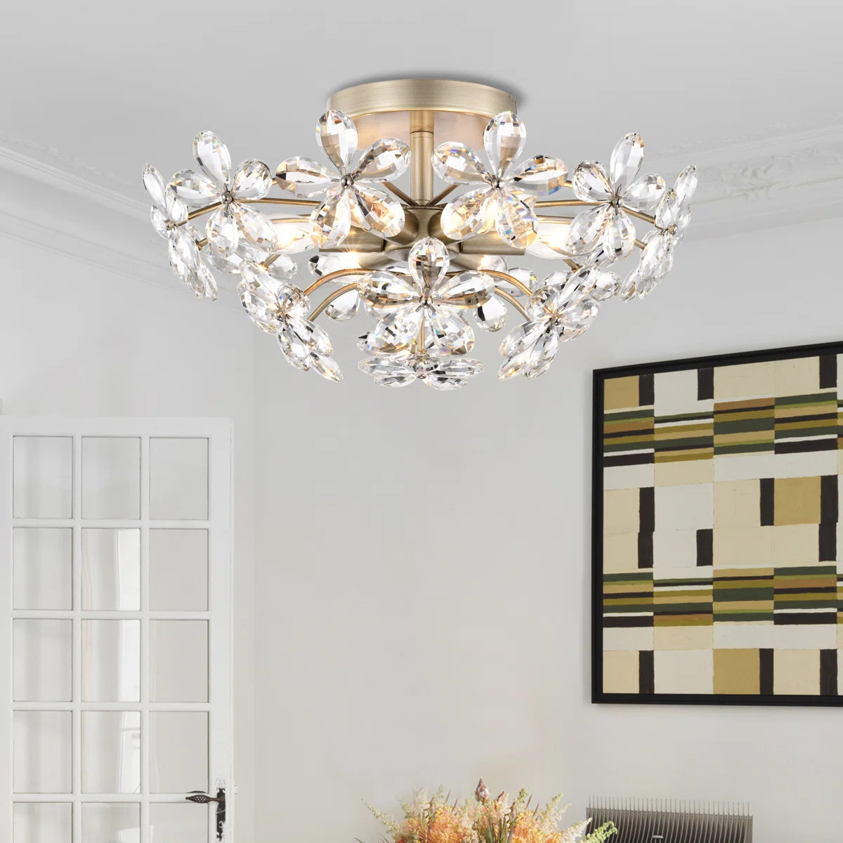 Mercer41 Rosa 6-light 17.7" Brushed Silver-ish Champagne Flower Crystal Flush Mount & Reviews | W... | Wayfair North America