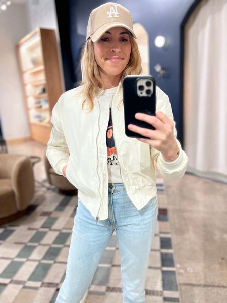 Spring outdoor event look: Pink Floyd Graphic tee, cream bomber jacket, light wash Favorite Daughter jeans (obsessed with these!), converse high tops. But could be any sneaker. All tts. Laura in smalls on top and a 26 in jeans. 



Concert outfit 

#LTKover40 #LTKSeasonal #LTKstyletip