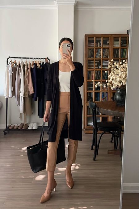 Spring work outfit with a black cardigan and heels 

• linked similar cardigan 
• heels sold out - linked similar one below 

#LTKstyletip #LTKworkwear