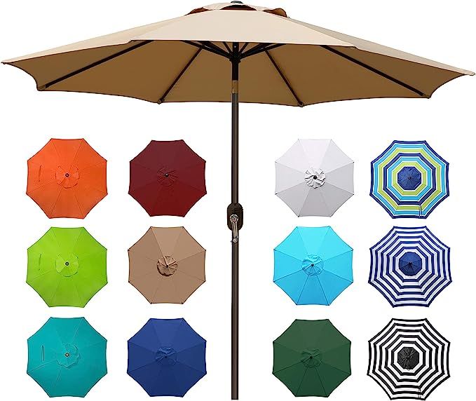 Blissun 9' Outdoor Market Patio Umbrella with Push Button Tilt and Crank, 8 Ribs (Tan) | Amazon (US)