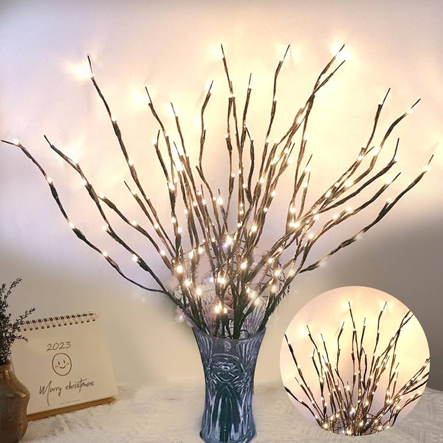 DK177 2 Pack Led Branch Light Battery Operated Lighted Branch Vase Filler Willow Tree Artificial ... | Amazon (US)