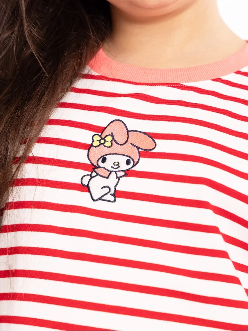 Wonder Nation x Hello Kitty Girls Stripe Graphic Tee with Short Sleeves, Sizes 4-16 | Walmart (US)