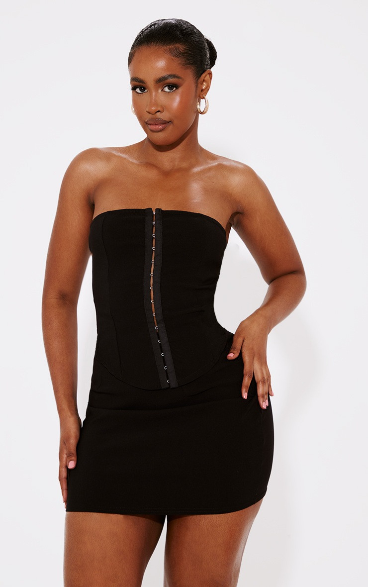 Shape Black Stretch Woven Hook And Eye Corset | PrettyLittleThing UK