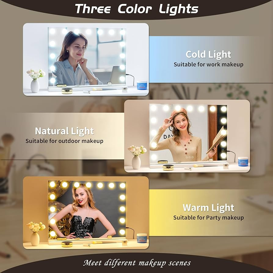 Vanity Mirror with Lights Lighted Makeup Mirror with 15 Dimmable LED Bulbs,3 Color Lighting Modes... | Amazon (US)