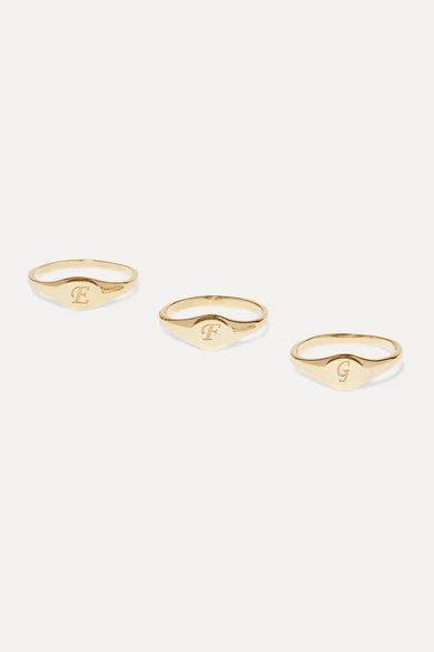 STONE AND STRAND - Alphabet Mini Pinky Gold Ring | NET-A-PORTER (US)
