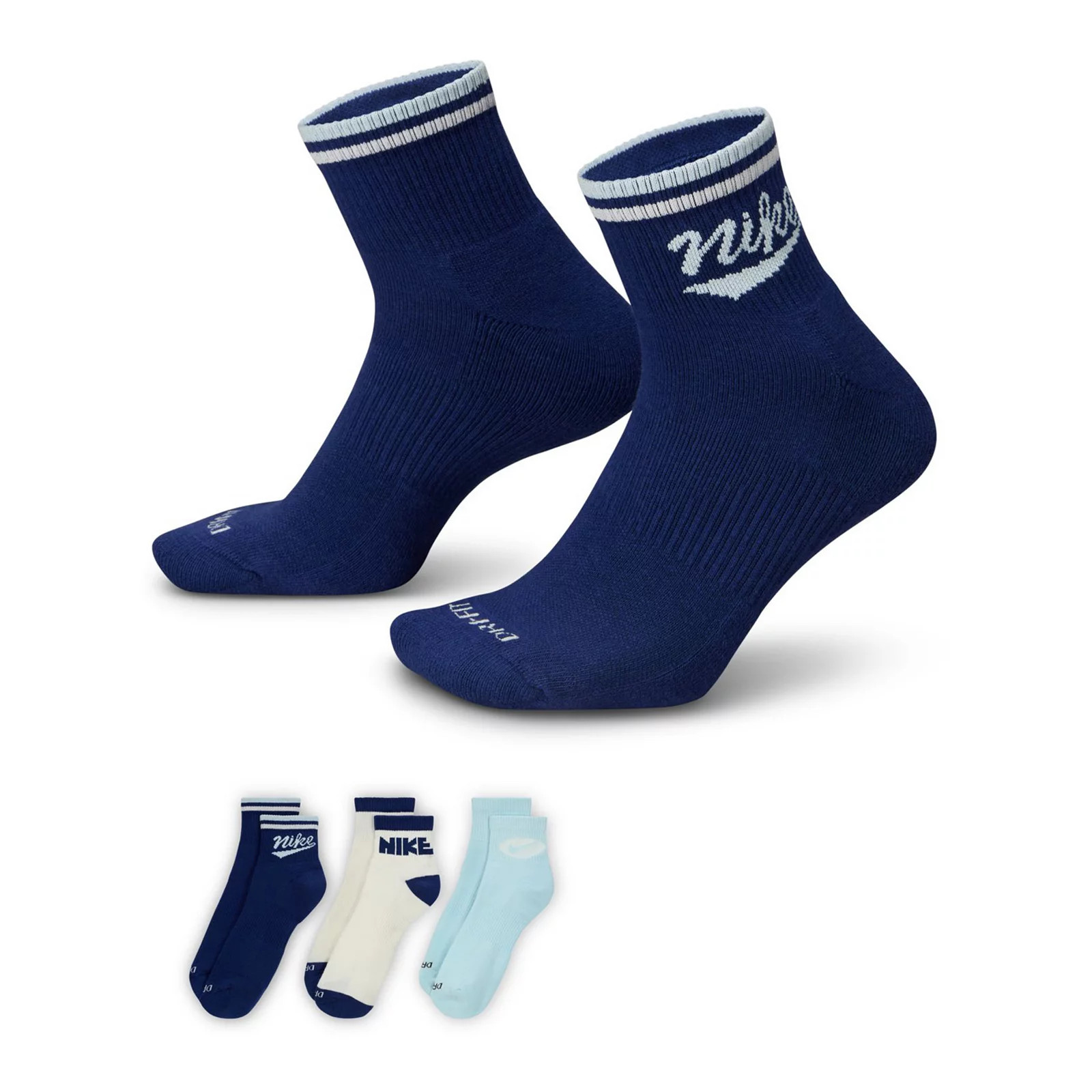 Men's Nike 3-Pack Everyday Plus Retro Ankle Socks, Size: 8-12, Blue Team | Kohl's