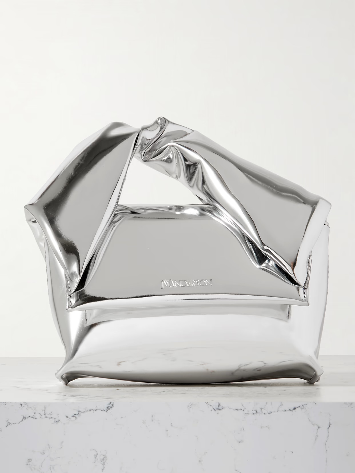 JW Anderson - Twister Small Metallic Leather Tote - Silver | NET-A-PORTER (US)
