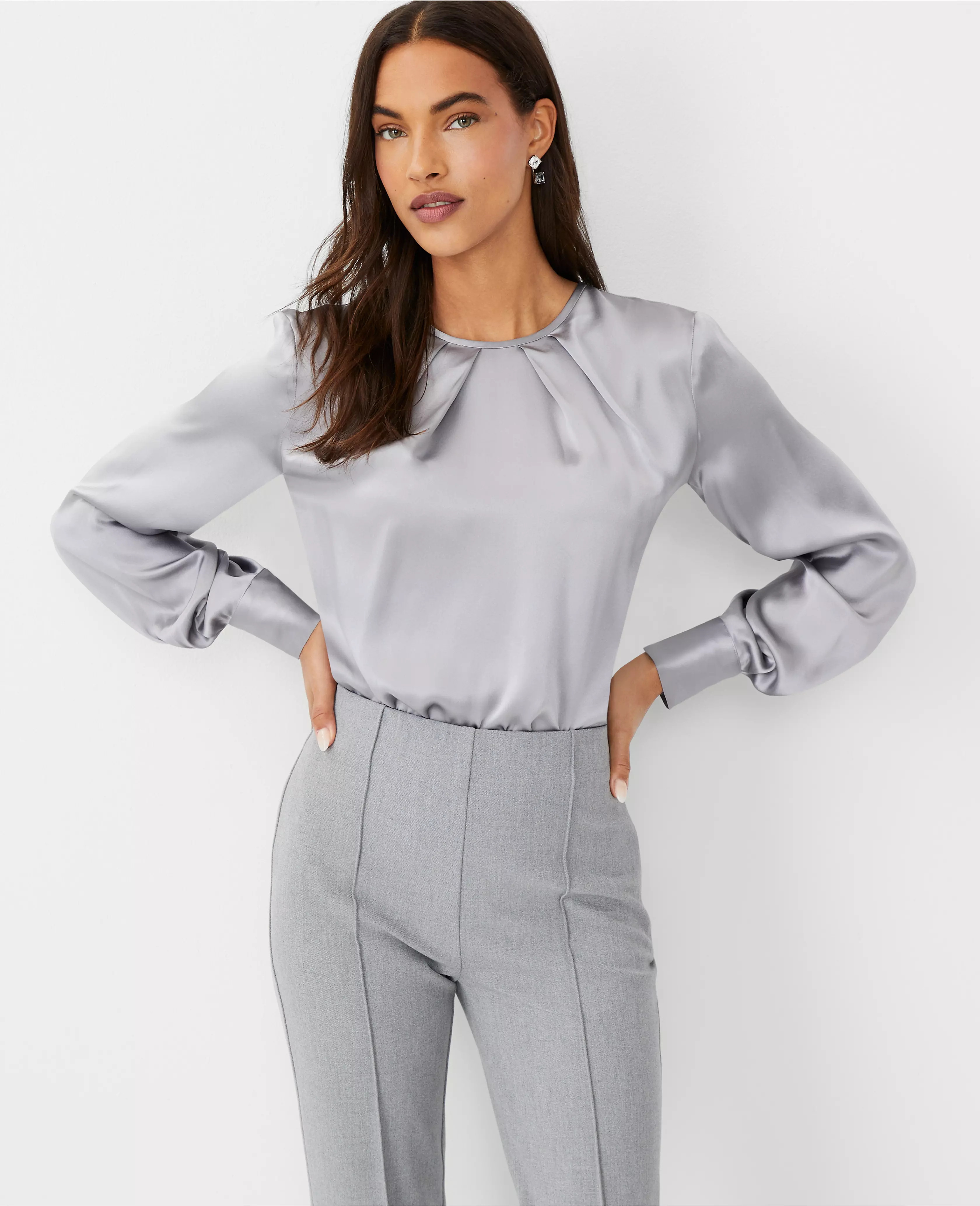 Pleat Neck Silk Blouse | Ann Taylor (US)