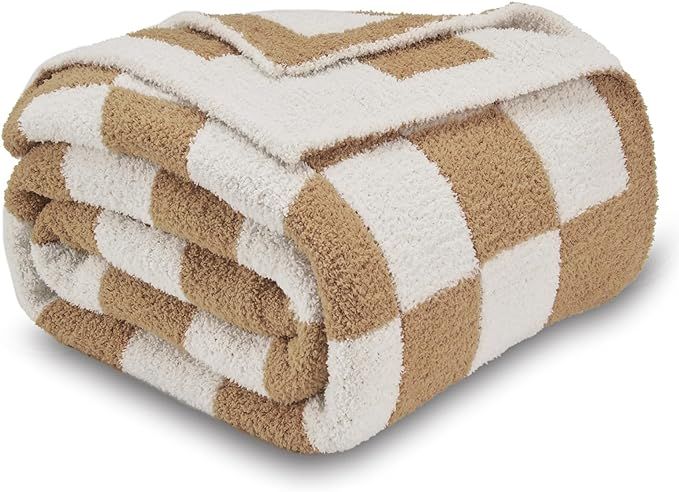 Checkered Blanket, Ultra Soft Cozy Tan Brown Checkered Throw Blanket, Warm Fluffy Checkerboard Th... | Amazon (US)