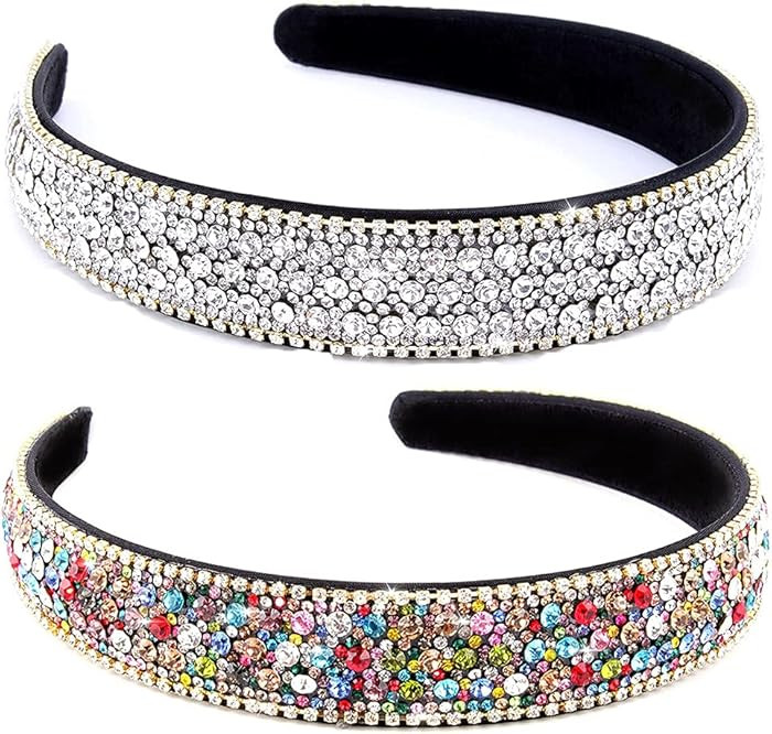 YISSION 2 PCS Rhinestone Headbands for Women, Glitter Crystal Headband Fashion Jeweled Headbands ... | Amazon (US)