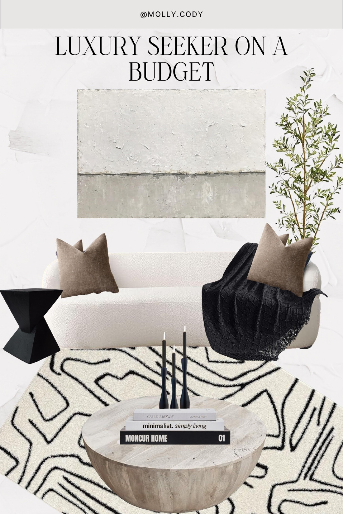 
A luxury living room look for less… White boucle sofa, black-and-white rug, brown pillows with a black accent, blanket, greenery, and wall art

#LTKFindsUnder100 #LTKHome #LTKFindsUnder50