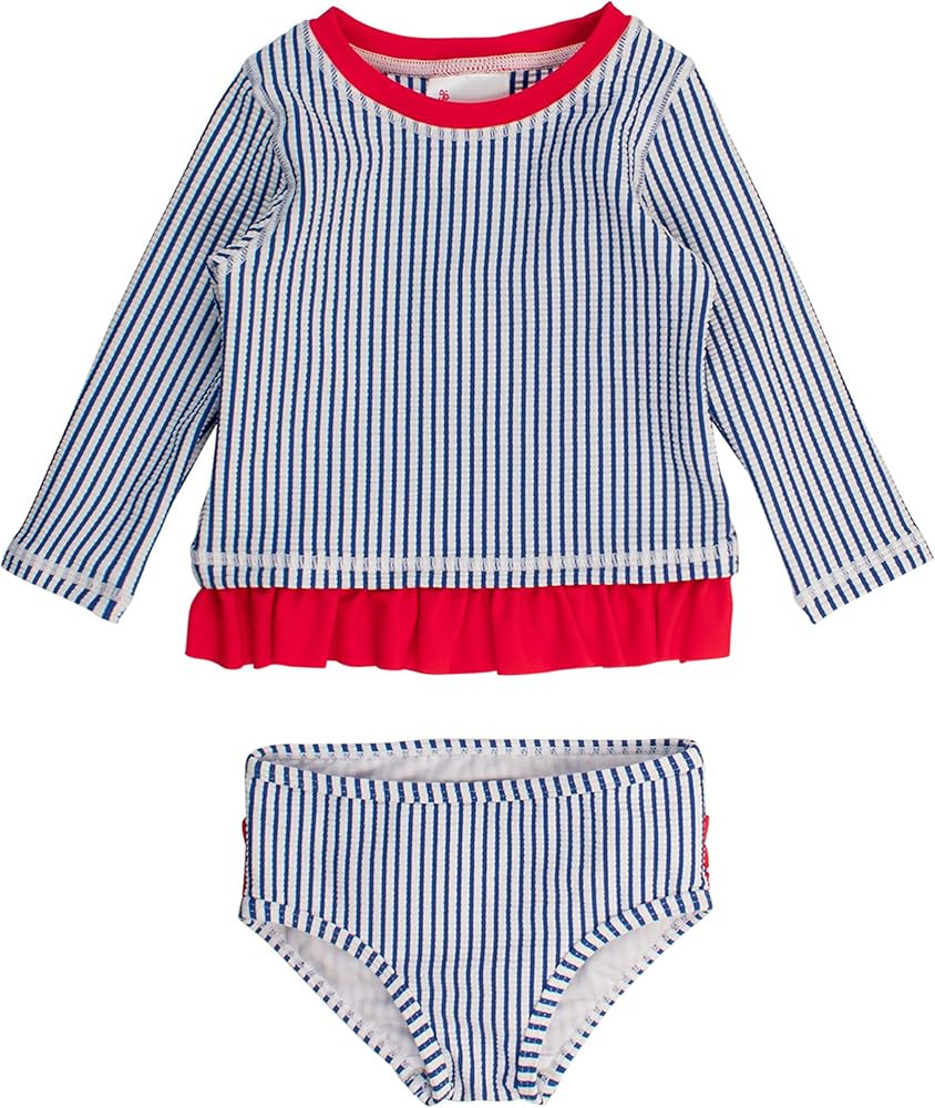 RuffleButts Baby/Toddler Girls Seersucker Long Sleeve Rash Guard Bikini | Amazon (US)
