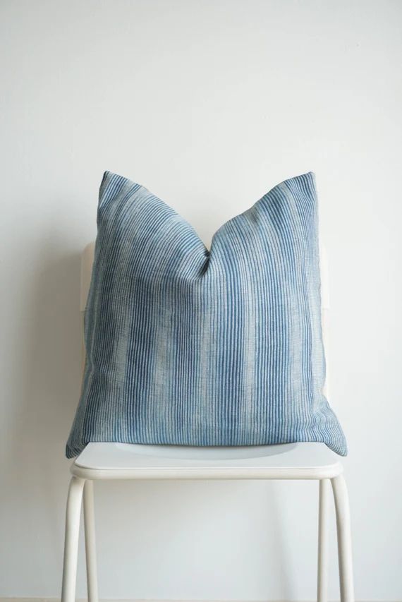 Blue Striped Woven Pillow Cover | Etsy (US)