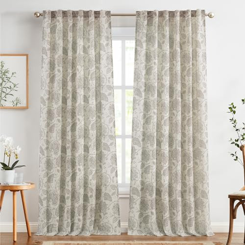jinchan Linen Curtains for Living Room, Gray Floral Paisley Patterned Curtains 96 Inch Length, Li... | Amazon (US)