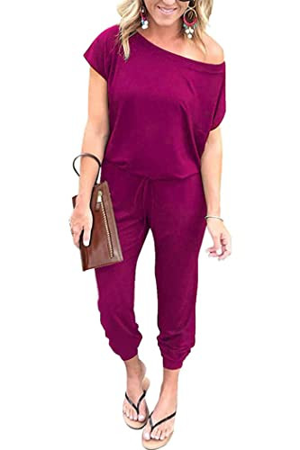 PRETTYGARDEN Jumpsuits for Women 2025 Summer Dressy Off Shoulder Romper Spring Vacation Travel Lounge Outfits Clothes (Purple,Medium) | Amazon (US)